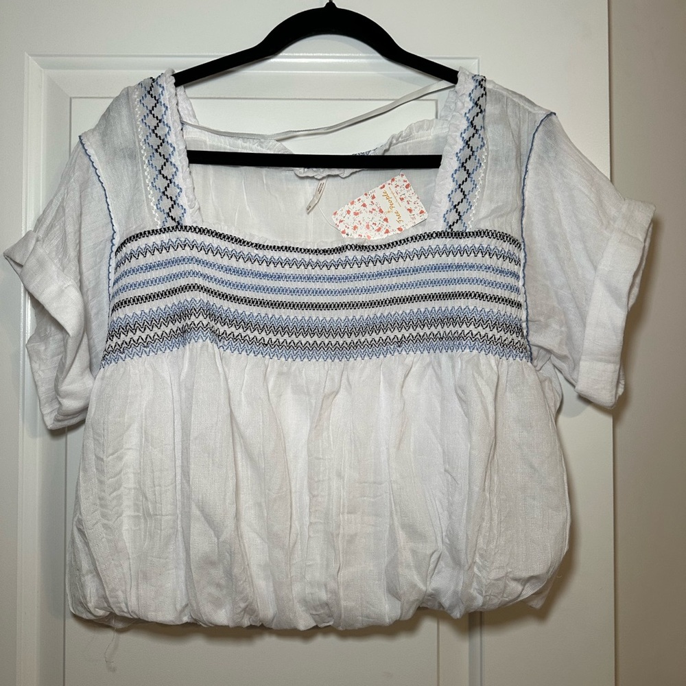 Free People White and Blue Blouse